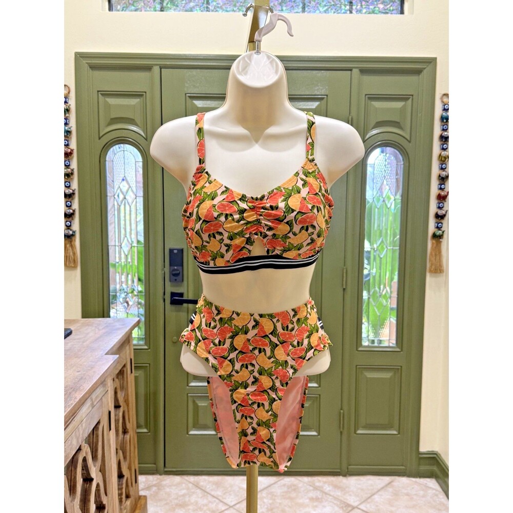 Xhilaration orange citrus fruit print swimsuit set size 16W/18W